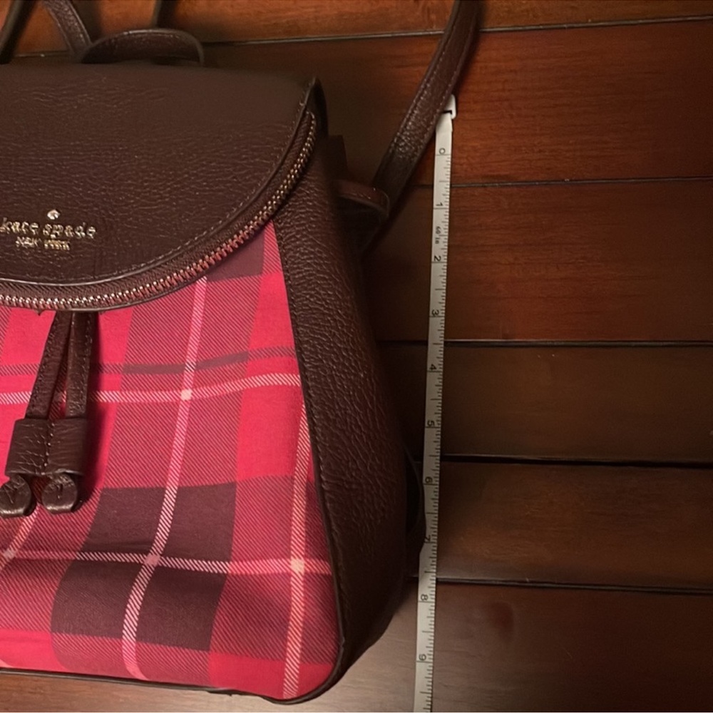 Kate Spade “Leila” Brown Leather & Pink Plaid Backpack, Lk New - Picture 11 of 13